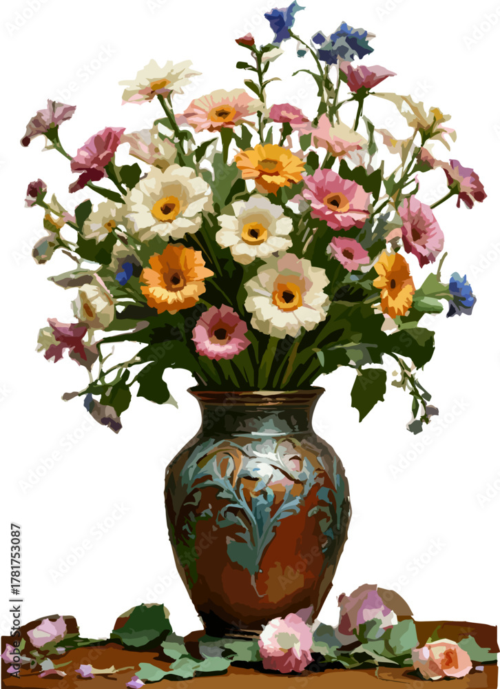 Fototapeta premium Decorative vase filled with colorful flowers