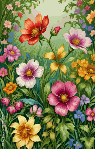 Garden flowers blooming under sunlight glow