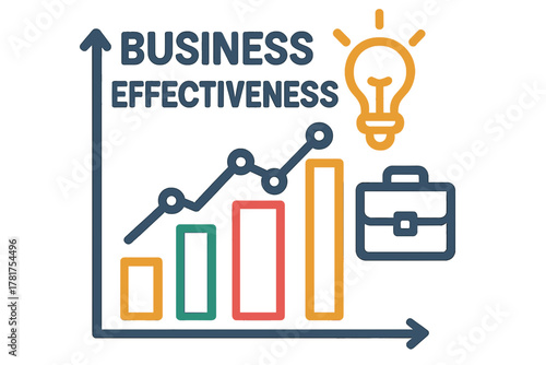 Business effectiveness growth chart with briefcase and lightbulb icon  