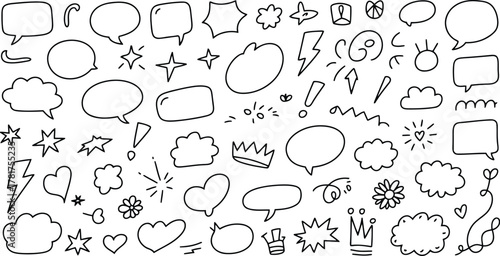 Hand Drawn Doodles Collection with Speech Bubbles, Hearts, Stars, Clouds and More