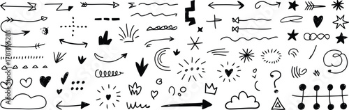 HandDrawn Doodle Collection Arrows, Hearts, Stars, Clouds, Waves, Crowns, and Miscellaneous Decorative Elements