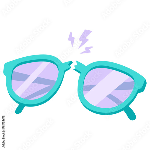 broken glasses split in two flat color vector illustration template design