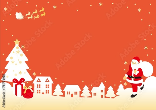 Christmas Frame Material - Santa Claus and Town Silhouette, Simple Snow Design