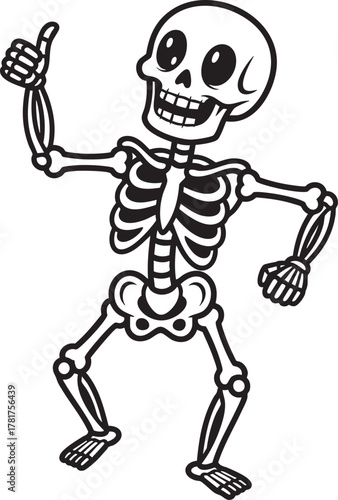 Happy cartoon skeleton character with a wide smile giving a thumbsup gesture.