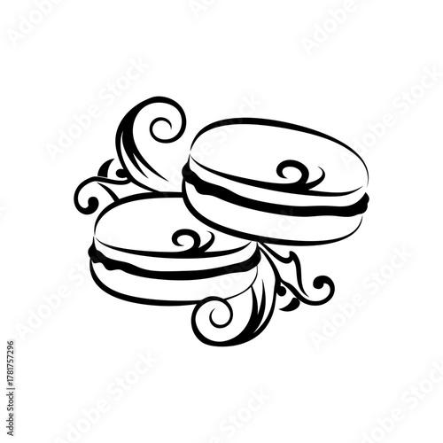 Stylish macaron icon with tiny swirls — the sweet heart of Parisian desserts.