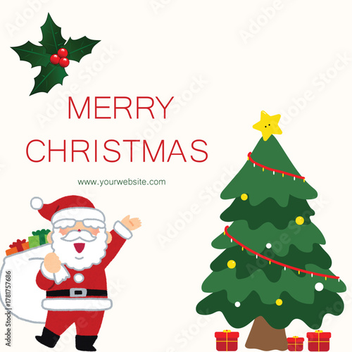 Green and Red Playful Illustrative Christmas LinkedIn Post Template