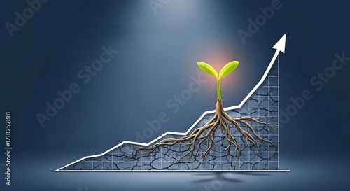 Growth Chart: Sprout Rising from Cracked Earth, Success Visualization