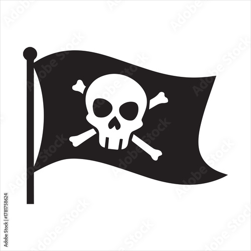 pirate flag with a skull and crossbones black silhouette vector, pirate flag icon