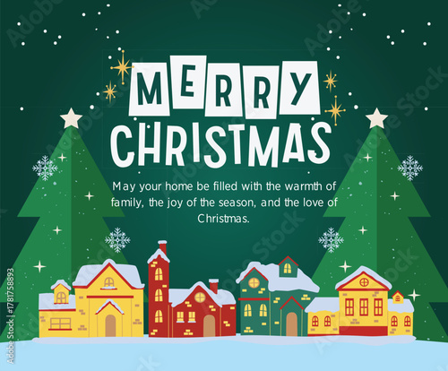 Green and White Illustrative Merry Christmas Facebook Post Template