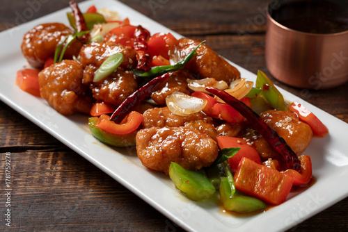 Kung Pao Chicken on white plate 