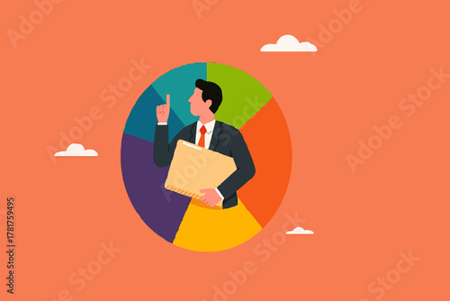 data analyst illustration, Financial Analyst Or Consultant, analysis of economic growth graphs, business growth analysis, businessman analyze data with magnifying glass and company document