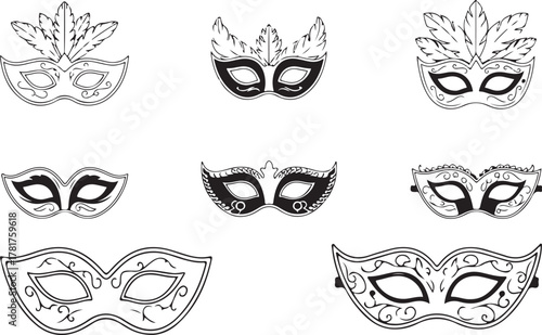 Elegant venetian carnival masks set for masquerade party and celebration mystery Vector