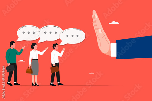 rejection in business, say no or disapprove, work conflict, decline or refuse in conversation, deny request, statement of disagreement, businessman hand reject or employee request or opinion

