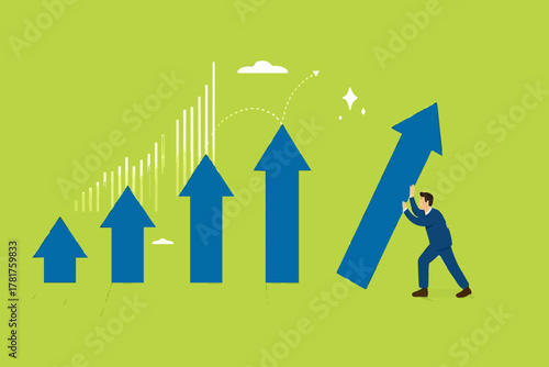 effort to reach business growth, business success or increase performance, career growth or effort to succeed concept, improvement or growing business, businessman build growth graph chart
