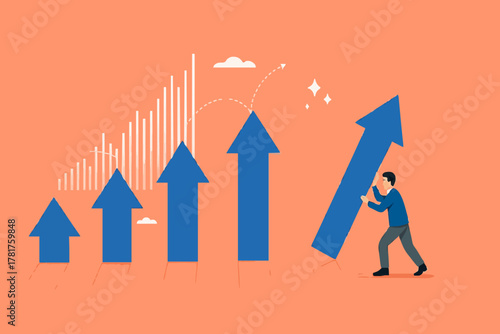 effort to reach business growth, business success or increase performance, career growth or effort to succeed concept, improvement or growing business, businessman build growth graph chart