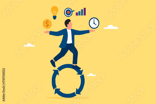 build good work habits with several skills, habitual procedures leading to business or career success, discipline or working efficiency, business people carry out work with a circle of good work habit