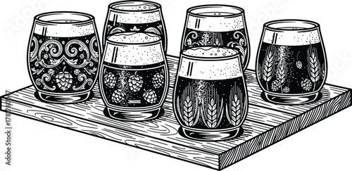 Four dark tumblers on a surface with subtle light reflections isolated on black