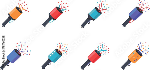 Colorful party confetti poppers bursting with vibrant celebration streamers Vector