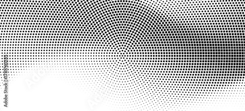 Square halftone radial dotted background. Dots comic gradient texture. Black halftone rough grit overlay. Concentric dirt gradation wallpaper. Grunge gritty circular pop art cartoon backdrop. Vector