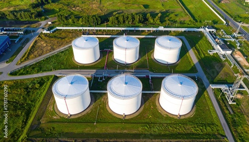 Wallpaper Mural Six large white tanks in a field, aerial view Torontodigital.ca