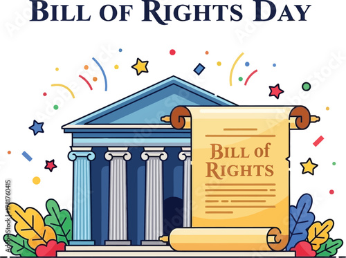 Bill of rights day with document and building