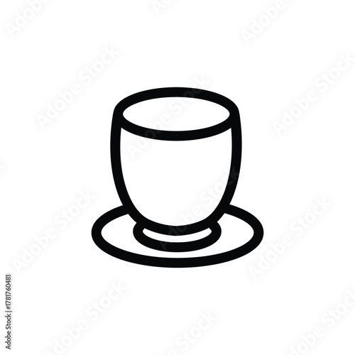 Teacup line icon, minimal outline of cup on saucer, representing hot beverage such as tea or coffee, suitable for cafe, breakfast, or drink-related illustration