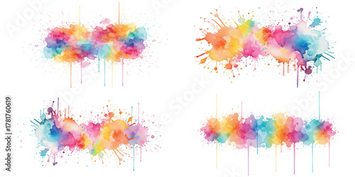 Vibrant watercolor paint splashes with dynamic dripping art