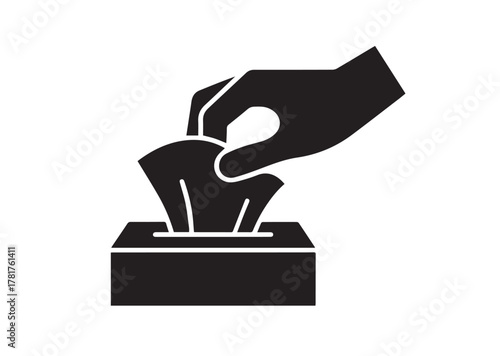 Hand pulling paper tissue icon, Hand pulling paper tissue solid vector