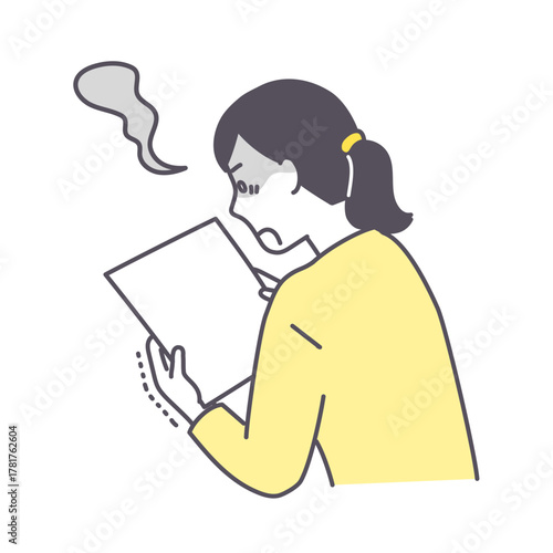 書類を見てショックを受ける女性のイラスト素材