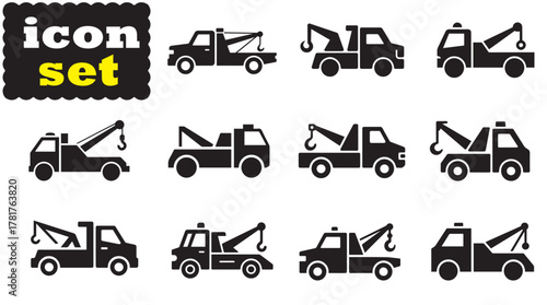 Tow truck icon Set, Tow truck solid vector