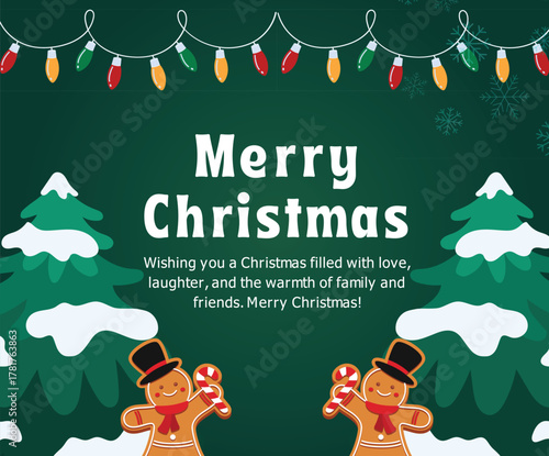 Green Illustrative Merry Christmas Facebook Post Template