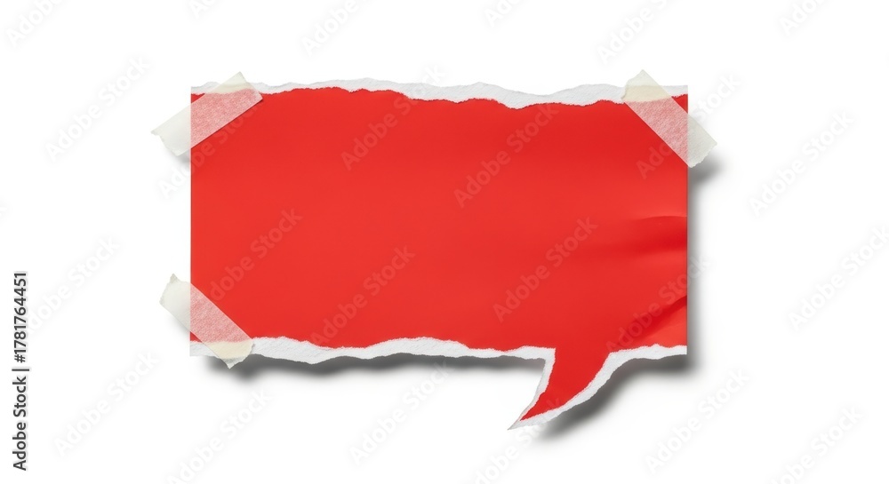 Obraz premium Red torn paper speech bubble with adhesive tape message