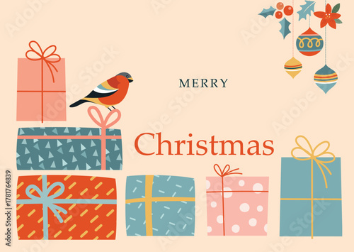 Merry Christmas and Happy New Year Postcard Template