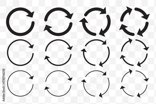 circle arrow icon set. circular arrow icon, refresh, reload, rotation. Green recycle vector icon symbol. Repeat and reload icons set and arrow rotation circle