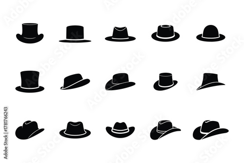 Various hat silhouettes collection isolated on white background
