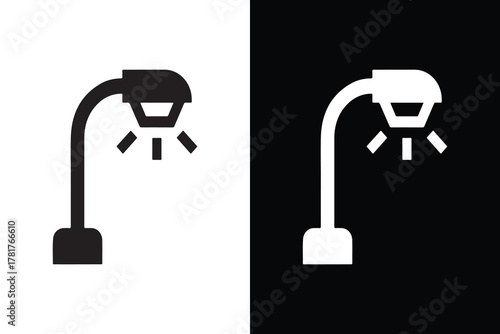 Street lamp post icon vector bundle, Black and white silhouette