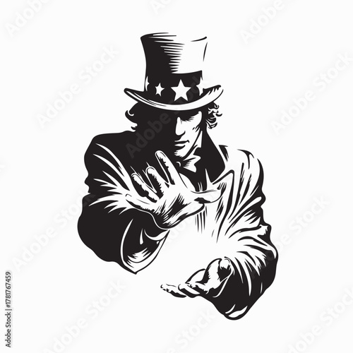 Magician Performing Magic Trick Vector Illustration on white background