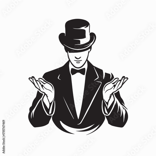 Magic Show with Magician and Hat Vector Design on white background