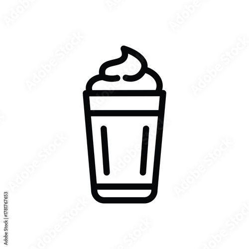 Cold coffee cup line icon, outline illustration of take away cup with whipped cream topping, representing iced coffee, frappe, or cold drink beverage concept
