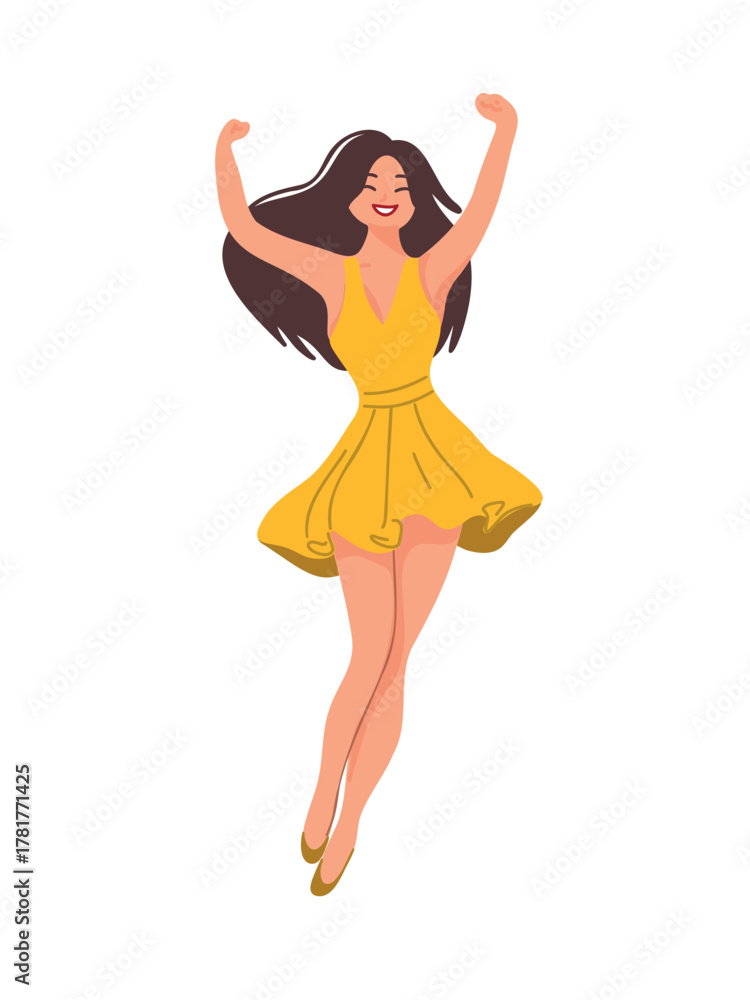 Fototapeta premium Vector illustration energetic woman dancing with joy