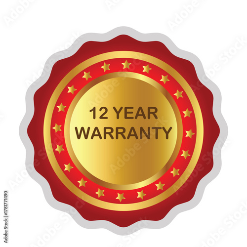 Premium 12 Year Warranty Seal Badge – Gold and Red Guarantee Emblem