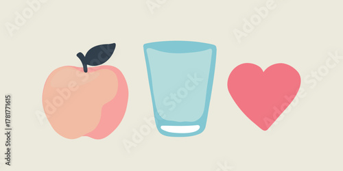 Vector illustration apple glass of water and heart health symbol