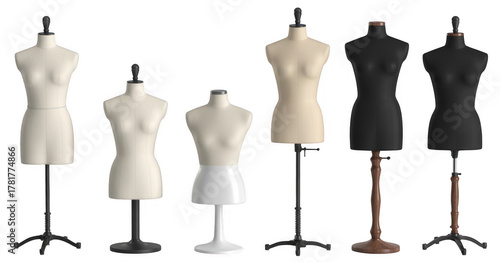 Mannequins display fashion forms isolated on a transparent background