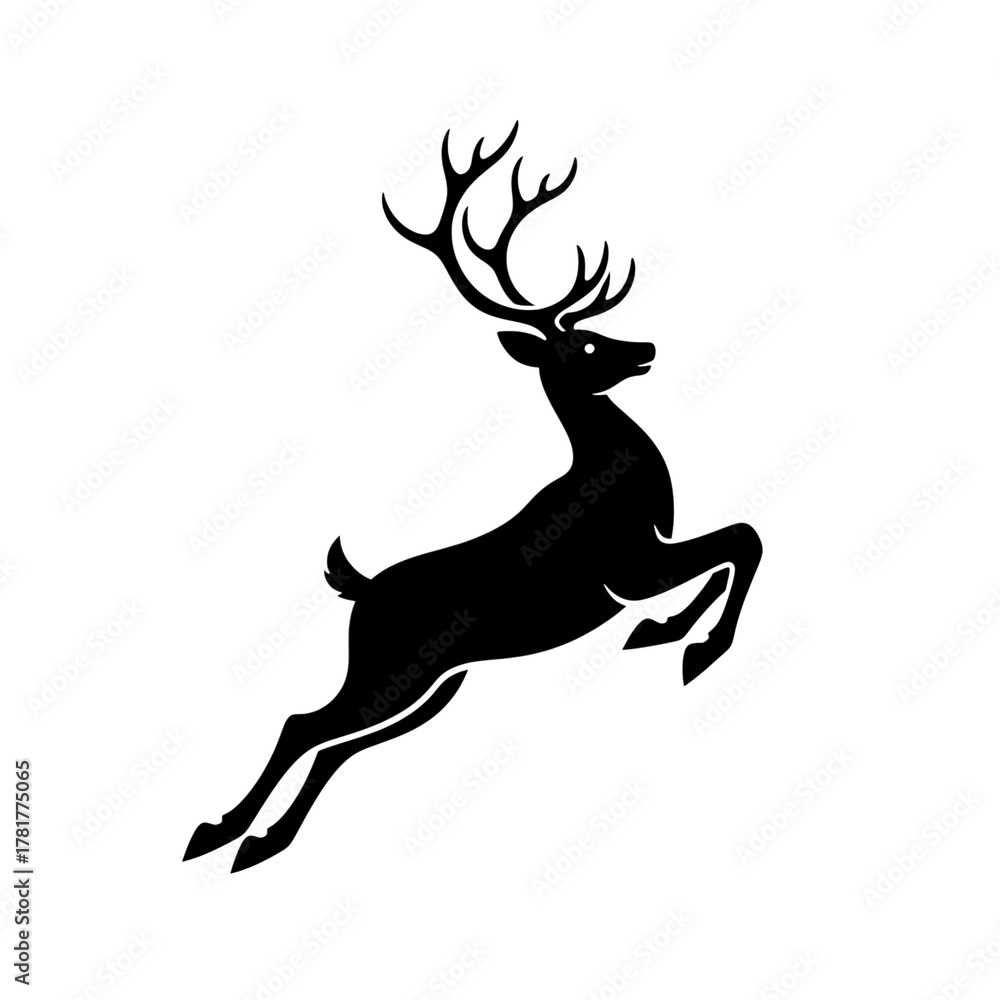 Fototapeta premium Majestic stag leaping dynamically with impressive antlers, embodying wild spirit and natural elegance for your next project