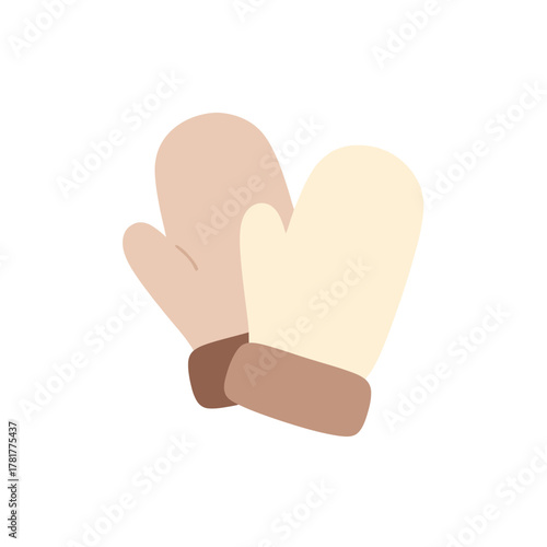 A charming flat vector illustration of a cozy pair of warm winter mittens, a cute and essential accessory for cold weather protection
