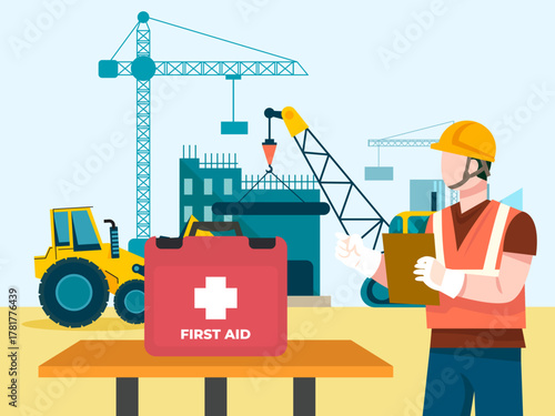 construction site safety first aid kit ready workers heavy machinery