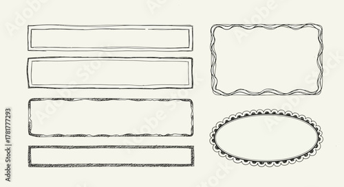 Collection of hand drawn decorative borders and frames in various shapes and styles