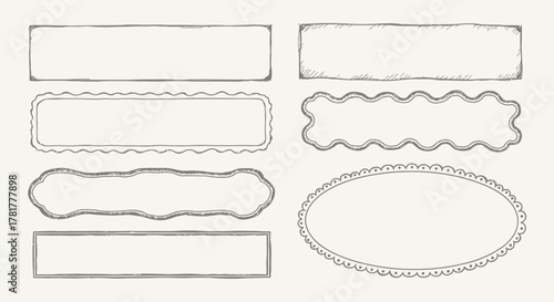 Collection of hand drawn decorative borders and frames with a vintage aesthetic on a light background