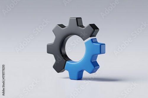 Gears icon black blue interlocking gradient background surreal fantasy teamwork design
