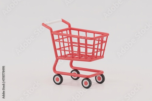 Shopping cart icon red basket white handle gray background surreal fantasy retail design